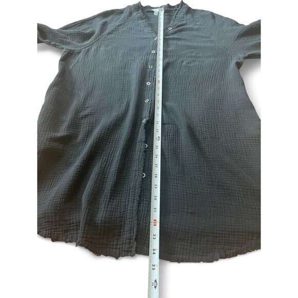 L Love Women's Black Button Down Shirt/ Dress/ Tunic Large Textured Two Pockets - Picture 6 of 10